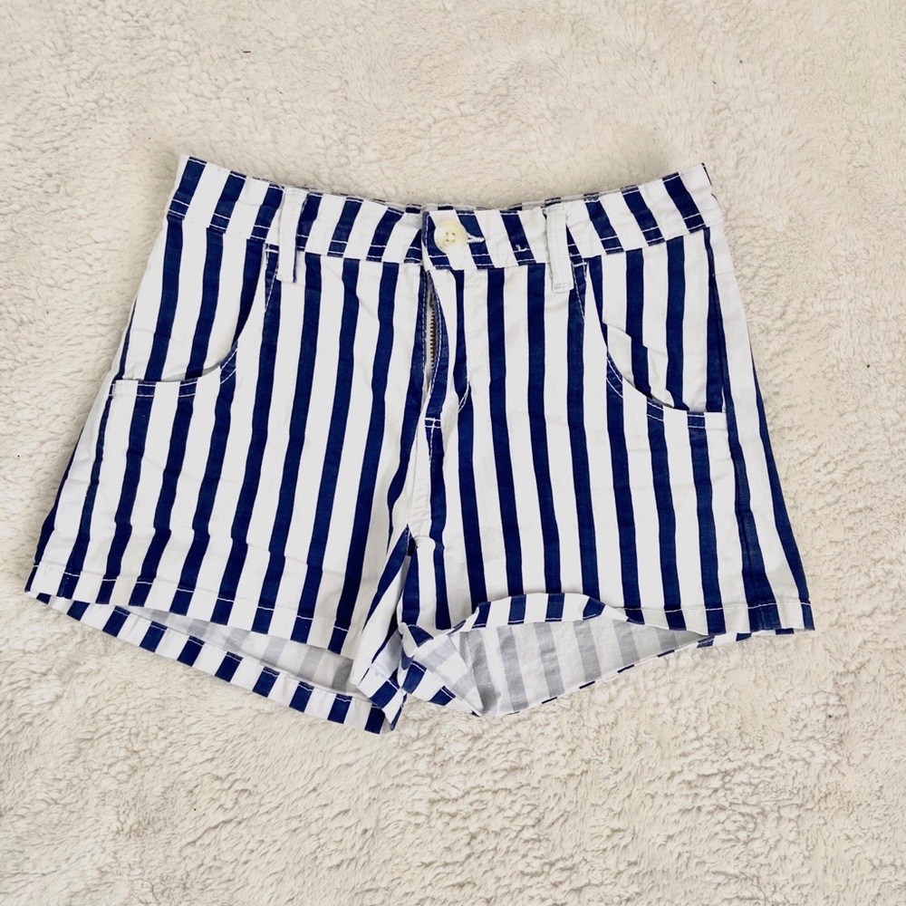 Navy blue and white striped shorts